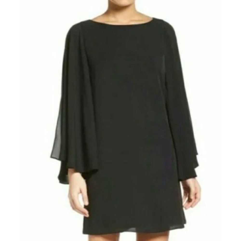 Chelsea28 Shift Dress Large Butterfly Sleeve Black Silky Stretch Career Church